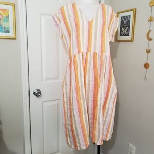 Lou & Grey Striped Linen Pop Over Midi Dress S NWT